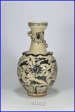 10.2 Antique Yuan dynasty Porcelain Blue white Beast pattern Coiled Dragon vase