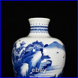 10.2 Antique dynasty Porcelain kangxi mark Blue white landscape character vase