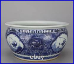 10.2 Chinese Blue White Porcelain Ancient Old Man Fishing Incense Burner Censer