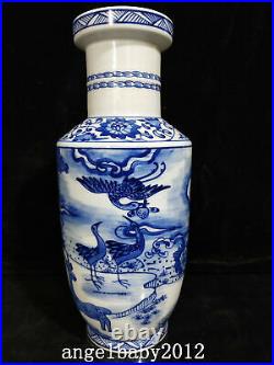 10.4 A pair Old Porcelain qing dynasty qianlong mark Blue white deer crane Vase