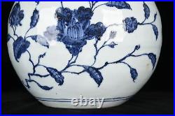 10.6 China Old Porcelain ming dynasty xuande Blue white flower double ear Vase