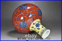 10 Old Chinese Porcelain ming dynasty xuande Blue white red Lotus flower Vase