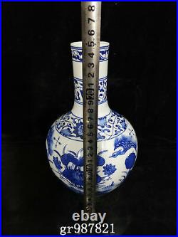 10 Old Porcelain qing dynasty qianlong mark A pair Blue white Lotus flower Vase