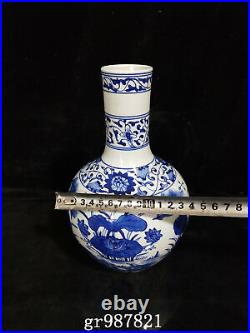 10 Old Porcelain qing dynasty qianlong mark A pair Blue white Lotus flower Vase