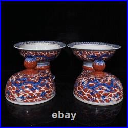 11Antique dynasty Porcelain Chenghua mark Pair Blue white seawater Dragon bowl