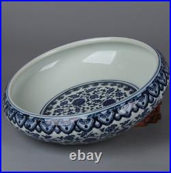 11Antique dynasty porcelain qianlong mark Blue white interlock branch Lotus pot