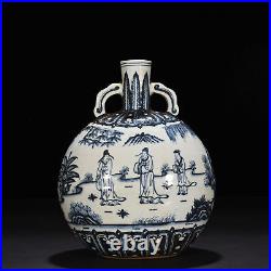 11.4 Antique dynasty Porcelain xuande mark Blue white character double ear vase