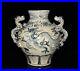 11.4 old antique yuan dynasty blue white porcelain open slice coiled dragon pot