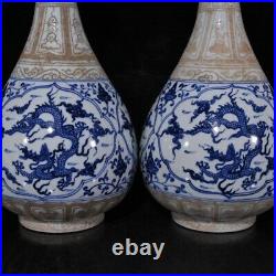 11 Old dynasty Porcelain xuande mark pair Blue white cloud Dragon Yuhuchun vase