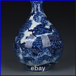 12.2Old dynasty Porcelain yongzheng mark Blue white cloud Dragon Yuhuchun vase
