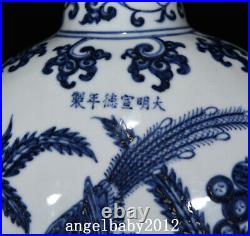 12.2 Old Antique Porcelain Ming dynasty xuande mark Blue white flower bird Vase