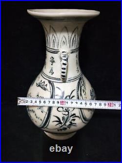 12.9 china antique tang dynasty blue white Porcelain tiger double ear bottle