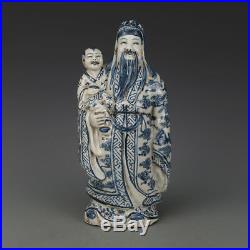 12 China antique Porcelain qing blue & white glaze Fu Lu and Shou statue