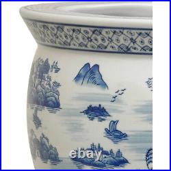 12 Landscape Blue White Porcelain Fishbowl Home Decor Vases Planter Container