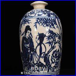 13.4 China Antique Porcelain Song dynasty Blue white man woman bamboo Pulm Vase