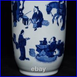 13.4 Old Antique Porcelain qing dynasty kangxi mark Blue white people Pine Vase