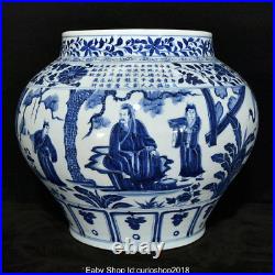 13.6 Antique Old China Blue White Porcelain Dynasty People Story Pot Jar Crock