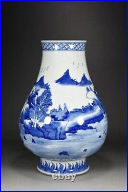 13.8 China Antique Porcelain qing dynasty kangxi mark Blue white landscape Vase