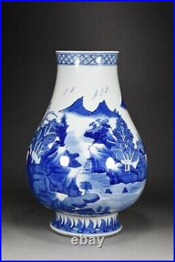 13.8 China Antique Porcelain qing dynasty kangxi mark Blue white landscape Vase