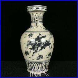 13.8 China Old Porcelain Tang dynasty wude Blue white man horse double ear Vase