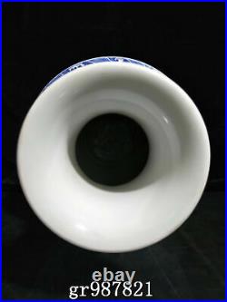 13.8 China Porcelain Qing dynasty kangxi mark Blue white peony double ear Vase
