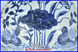 13.8 China Porcelain yuan dynasty Blue white Mandarin Duck Lotus Yuhuchun Vase
