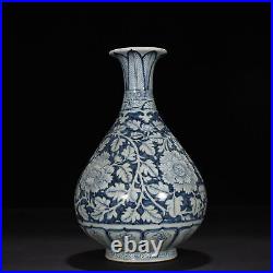13 China Old porcelain ming dynasty hongwu mark Blue white peony yuhuchun Vase
