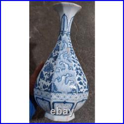 13 China Yuan Blue and White Porcelain Sea Wave Arabesquitic Eight Sides Vase