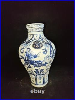 13 Old China yuan dynasty blue white Porcelain pair character Tiger Head vase