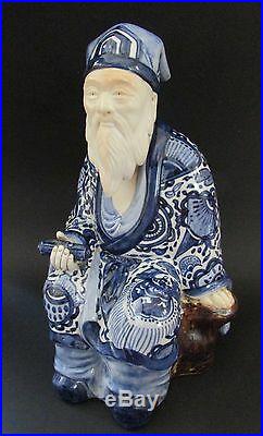 13 Vintage Japanese Kutani Porcelain Old Man Figurine Figure Blue & White