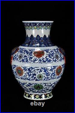 14.2Old dynasty Porcelain Yongzheng mark Blue white interlock branch Lotus vase