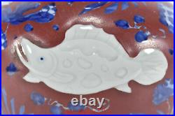 14.2 Chinese Porcelain ming dynasty xuande Blue white red fish crane gourd Vase