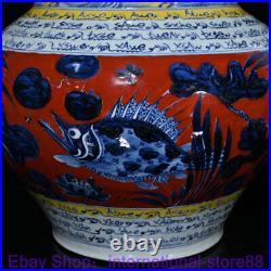 14.4 Marked Old Chinese Blue White Color Porcelain Palace Fish Lotus Tank Jar
