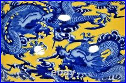 14.9China Old Qing dynasty Porcelain Qianlong mark Blue white Nine Dragons vase