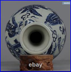 14 China old yuan dynasty Porcelain Blue white character story Beast head vase