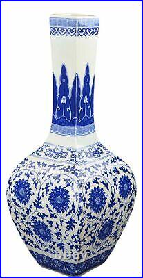14 Classic Blue and White Floral Porcelain Vase, Square Globular Shape China