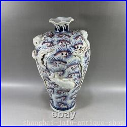 14 Old China Song Dynasty Blue&white porcelain lotus flowers fish bottle vase