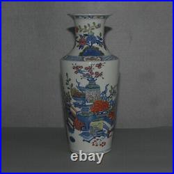 14 Old Porcelain qing dynasty guangxu mark Blue white doucai flower Square Vase