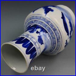15.6 China Qing Dynasty Porcelain Kangxi mark Blue white Landscape Guanyin vase