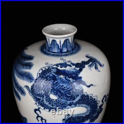 15.9 China Porcelain Qing dynasty kangxi mark Blue white dragon beast Pulm Vase
