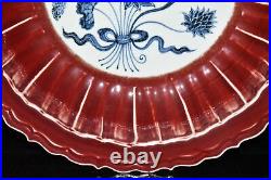 16.7Old ming dynasty blue white Porcelain Laetite red glaze Lotus flower Plate