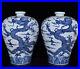 16.8 Xuande Chinese Blue White Porcelain Dragon Phoenix Plum Vase Bottle Pair