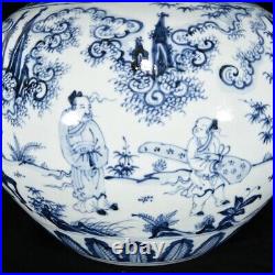 16.9 China Porcelain Ming dynasty xuande mark Blue white man horse Pine Vase