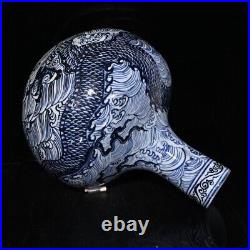 16.9 Old Ming dynasty Porcelain xuande Blue white seawater Dragon Tianqiu vase