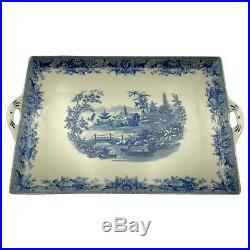 16 Pagoda Blue/White Transferware Porcelain Tea Set with Tray Antique Replica
