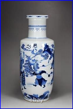 18.1 Antique Qing dynasty Porcelain kangxi mark Blue white character story vase