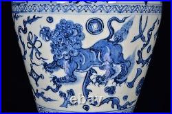 18.5 Old Chinese Porcelain yuan dynasty A pair Blue white lion flower Pulm Vase