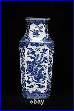 18 Antique qing dynasty Porcelain qianlong mark Blue white Dragon Phoenix vase