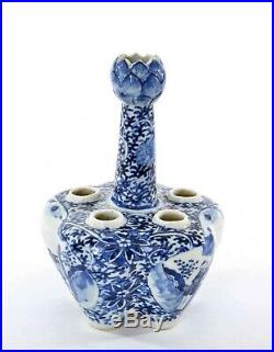 1900's Chinese Blue & White Porcelain Tulip Vase Lotus Head Figure Figurine Mk