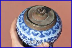 1930's Chinese Blue & White Porcelain Vase Opium Oil Lamp Light Glass Dome